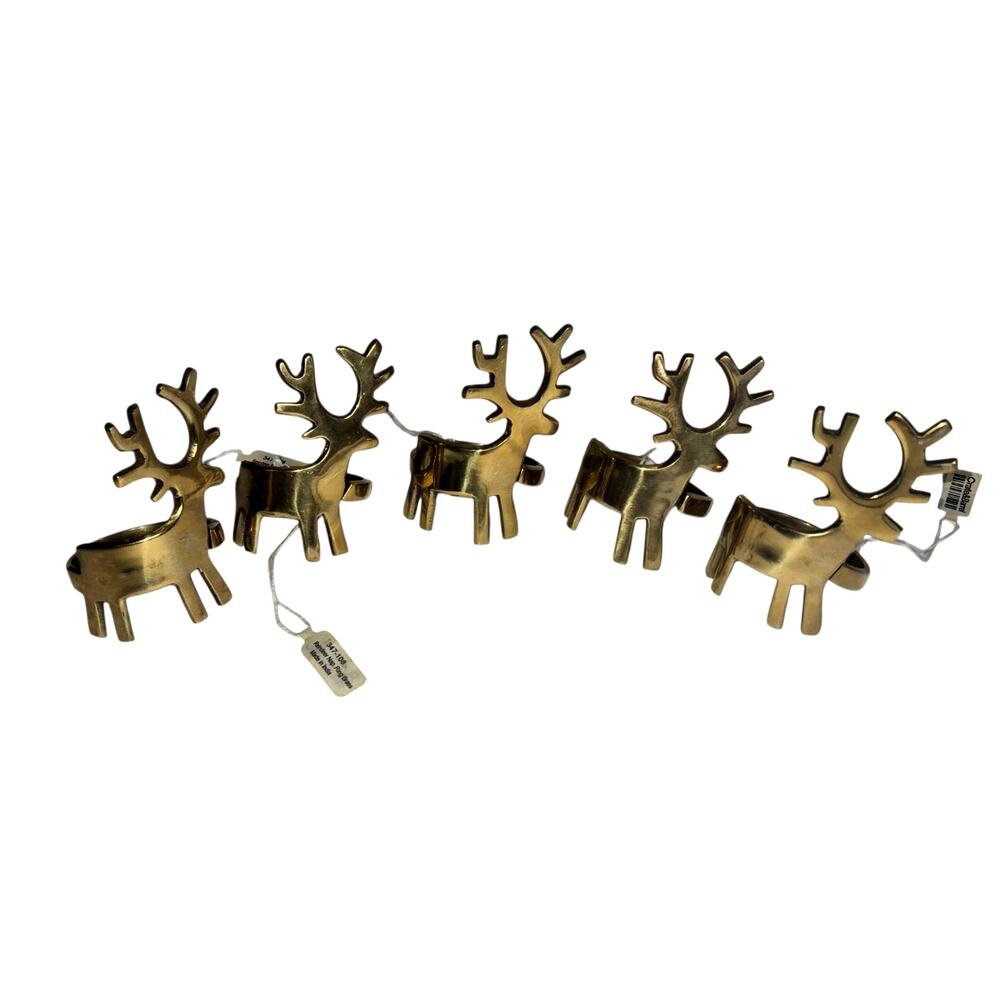 NOS Crate & Barrel Solid Bross reindeer Nakin Rings India - Set of 5 Table Decor